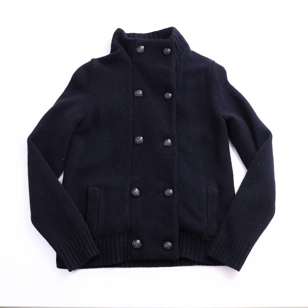 Lauren Ralph Lauren Cardigan Women XS Black Lambswool Double Breasted Crest
